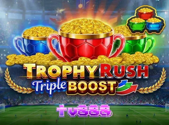 Tampilan visual slot Trophy Rush Triple Boost dengan tema kemenangan